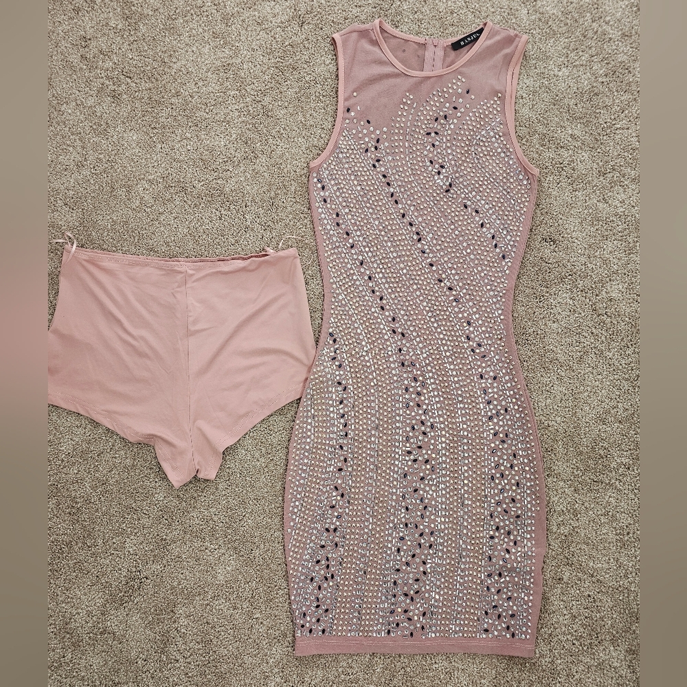 Chic Pink Rhinestone Embellished Fabric